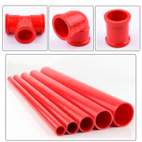 O.D 20~63mm Red PVC Pipe Aquarium Fish Tank Fittings Home Garden Irrigation System UPVC Tube Set Water Supply Pipe 50cm Long