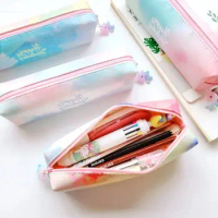 Fashion Cute PU Leather Unicorn Zipper Pencil Case School Office Supply Pen Pouch Stationery Woman Cosmetics Storage Bag Gift