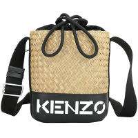 KENZO Raffia 字母拼接拉菲草編織斜背水桶包(黑色)