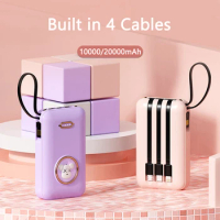 20000mAh Mini Power Bank Built in Cable Portable Charger External Battery Pack Power Bank for iPhone 13 Xiaomi Samsung Powerbank