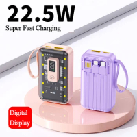 10000mAh Mini Power Bank With Cable Portable Fast Charging External Battery Charger Powerbank For iPhone 12 13 Xiaomi Huawei P40