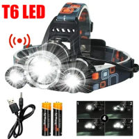 T6 Strong Light Sensor Led Head Flashlight USB Rechargeable Headlamp with 18650 Battery Camping Fishing Outdoors Work Lights