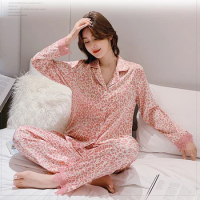 Sleepwear Set Girl Silk Pajama Sexy Long Pyjamas For Women Suit Female Nightwear Clothing Women's Home Clothes Fashion pijama