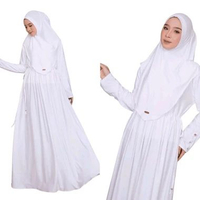 Leona Apparel Gamis Jersey Dress Muslim Wanita One Set Free Hijab Khimar One Size Putih