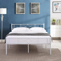 Classic White Queen Size Bed Frame Platform/Mattress Foundation With Headboard Footboard/Steel Slat Support/No Box Spring Needed