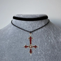 Red Bloody Inverted Cross Pendant choker Vintage Gothic Cross Pendant Necklace Devil Lucifer Satan Satanic Jewelry