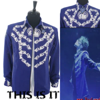 Rare MJ Michael Jackson This is it Blue 50TH BIRTHDAY Printing Crystal JACKET Outerwear
