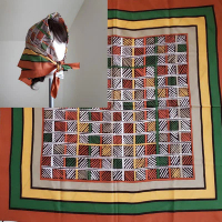 80s Vintage Totes Water Repellent Rain Scarf orange yellow green pattern