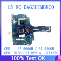 M43252-601 M43253-601 For HP 15-EC Laptop Motherboard DAG3HIMB8C0 With R5 5600H / R7 5800H CPU N18P-G61-MP2-A1 GTX1650 100% Test
