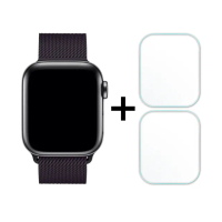 【RedMoon】Apple Watch S10 42/46mm 米蘭不銹鋼磁吸錶帶+3D保護貼2入