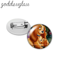 Disney Lady and the Tramp Dogs Photo Glass cabochon Brooch pinback button Bag Clothes Denim Jeans Lapel Pin Badge Jewelry Gift