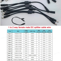 13 types 12v DC Male female Power supply Splitter Adapter to 2 way dual male Female Cable Plug 5.5*2
