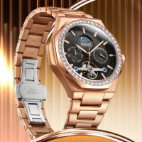 Luxury Brand Mark Fairwhale Automatic Men Watch Fashion Moon Phase Luminous Waterproof Ice Diamond Mechanical Wristwatch Man New