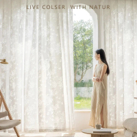 \Free Alter H \" French chic white sheer day curtain living room bedroom light transparent half long