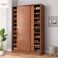 推拉門鞋櫃 多層家用玄關櫃 門口鞋架 大容量省空間實木質儲物櫃