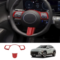Car Steering Wheel Button Decoration Cover Trim Accessories For Hyundai KONA 2024+ Car Parts Red
