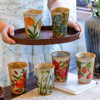2025 Jingdezhen ceramic water cup, cola cup, glazed Chinese-style home-use retro clay hot drink cup,