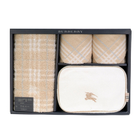 BURBERRY 經典戰馬格紋化妝盥洗包禮盒四件組-駝/白色