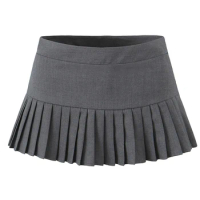 Chu Sau beauty 2024 Women Fashion Preppy Style Pleated Mini Skirt Sexy Low Waist Super Short Skirts Chic Side Zipper Sweet Skort