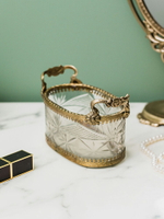 歐式復古黃銅玻璃首飾盒奢華化妝品收納盒梳妝臺桌面擺件玄關裝飾