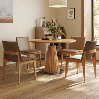 實木小戶型餐桌圓形餐桌侘寂風1.1米圓餐桌餐廳北歐實木餐桌家用