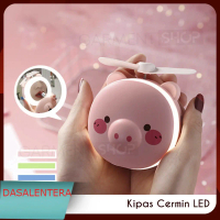 Kipas Angin Portable Lucu Karaker Kaca Cermin LED Mini Fan Mirror Portable Travelling 3 In 1