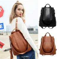 Female Anti-Theft Backpack Classic PU Leather Solid Color Backpack Canta Fashion Back Zipper Adjustable Shoulder Strap Bag