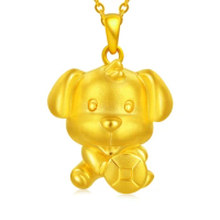 24K Yellow Gold Pendant Pure 999 3D Yellow Gold Coin Dog Necklace Pendant P6231