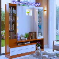 KeratonMebel 999 Bufet TV Modern dengan Lemari Kaca dan Rak Buku untuk Ruang Tamu Minimalis