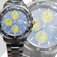 SEIKO 精工 CS計時系列 絕版品 精鋼藍黃格紋面40㎜款 SK004(SKS037P1/V657-9010)