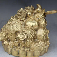 10" China Feng shui Bronze Wealth Money Yuan bao Animal Toad Statue