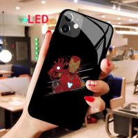 Luminous Tempered Glass phone case For Apple iphone 12 11 Pro Max XS mini Iron Man Acoustic Control Protect RGB Backlight cover
