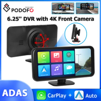 Podofo 6.25'' Car Monitor Dashboard CarPlay Android Auto 4K Front Camera Night Vision Bluetooth Driving Recorder WiFi Dash Cam