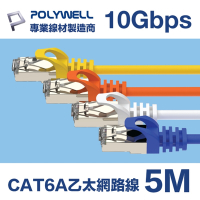 POLYWELL CAT6A 超高速乙太網路線 S/FTP 10Gbps 5M 黑色