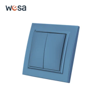 WESA Blue Frosted Light Wall Switch Flame retardant Plastic Panel Double Button 2 Gang 1 Way Wall Rocker Switch On And Off AC