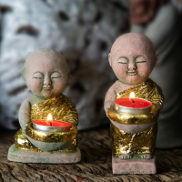 泰國佛像燭臺擺件小和尚個性創意茶桌茶臺裝飾品禪意小僧沙彌茶寵