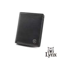 【Lynx】美國山貓細面紋進口牛皮直立式短夾 9卡/雙鈔位/零錢袋 皮夾錢包(黑色)