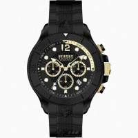 【VERSUS】VERSUS VERSACE手錶型號VV00401(黑色錶面黑錶殼深黑色矽膠錶帶款)