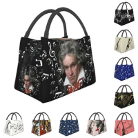 Beethoven With Flying Music Notes Insulated Lunch Bags for Work Office Musician Portable Thermal Cooler Lunch Box Women