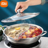 Xiaomi Hot Pot with Lid Thicken Stainless Steel 2 In 1 Divided Hotpot Kitchen Cooking Pan with Cover Gas Stove Induction Cooker