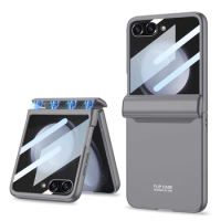 For Samsung Galaxy Z Flip 5 Case Magnetic Folding Large Window Hinge Protection Glass Film Cover