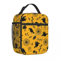 Crows And Foliage Insulated Lunch Bag Personalized With Zipper Mesh Bag Out Customizable