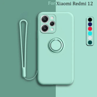 Case For Redmi 12 Cover For Xiaomi Redmi 12 Case Redmi 12 Funda Bumper Back Shockproof Liquid Silicone Ring Stand Case ksiomi 12