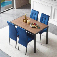 5-Piece Dining Set Including Blue Velvet High Back Nordic Dining Chair &amp; Creative Design MDF Dining Table