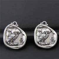 15pcs Silver Color Geometric Shape Owl Charms Animal Pendant Making Fit Jewelry Handmade Necklace Supplies Cafts 19x24mm A3060