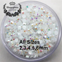 All Sizes 2,3,4,5,6mm Resin Rhinestone 14 Facets Flatback Jelly White AB Decorations for Phones Bags Shoes Nails DIY