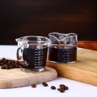 1pc 70/75ml Espresso Shot Glass Double Spout Glass Measuring Cup Heat-Resistant Handle Clear Scale Wine Milk Coffee Measure Jug