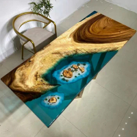 Epoxy resin art river table, tea table, tea table, table, desk, transparent furniture, solid wood board desktop board customized