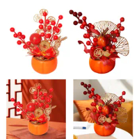 Chinese Lunar New Year Decoration Money Bag Vase Art Crafts Fake Flower Bucket for Entryway Office Festival Graduation Birthday