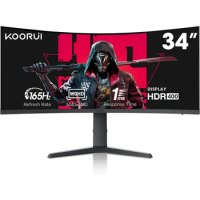 34 Inch Ultrawide Curved Gaming Monitor 165HZ, 1ms, 1000R, WQHD 3440 * 1440, 21:9, DCI-P3 90% Color Gamut, Adaptive Sync